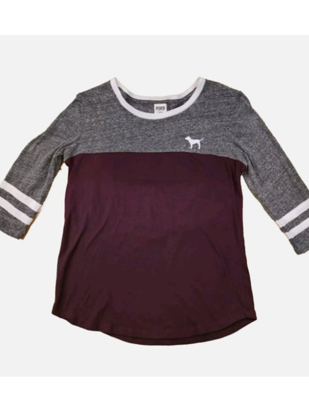 Y2K VTG Pink Victoria's Secret 3/4 Sleeve Burgundy and Gray Campus Jersey Size M